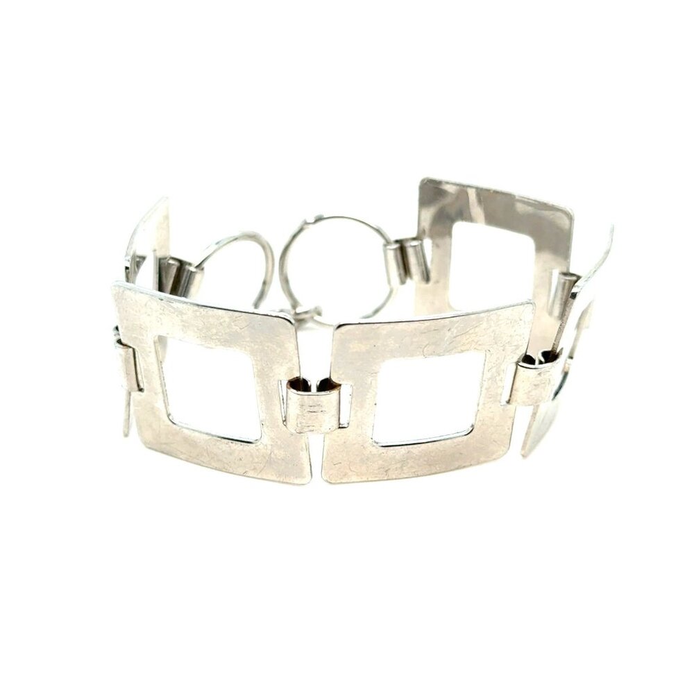 Silver Square Link‎ Bracelet (c)
